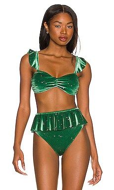 BEACH RIOT Glitter Poppy Bikini Top in Emerald from Revolve.com | Revolve Clothing (Global)