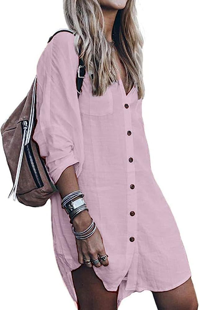 POGTMM Women's Swimsuits Cover ups Shirts Summer Beachwear Button Down Shirt Bikini Bathing Suit ... | Amazon (US)