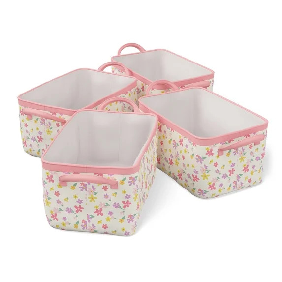 Mainstays Kids Medium Multi Floral Canvas Printed Storage Basket with Handles, 4 Pack | Walmart (US)