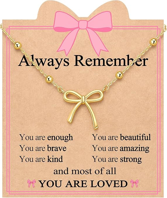 UNGENT THEM Always Remember You Are Loved - Cute Preppy Girly Trendy Stuff Gold Bow Necklace for ... | Amazon (US)