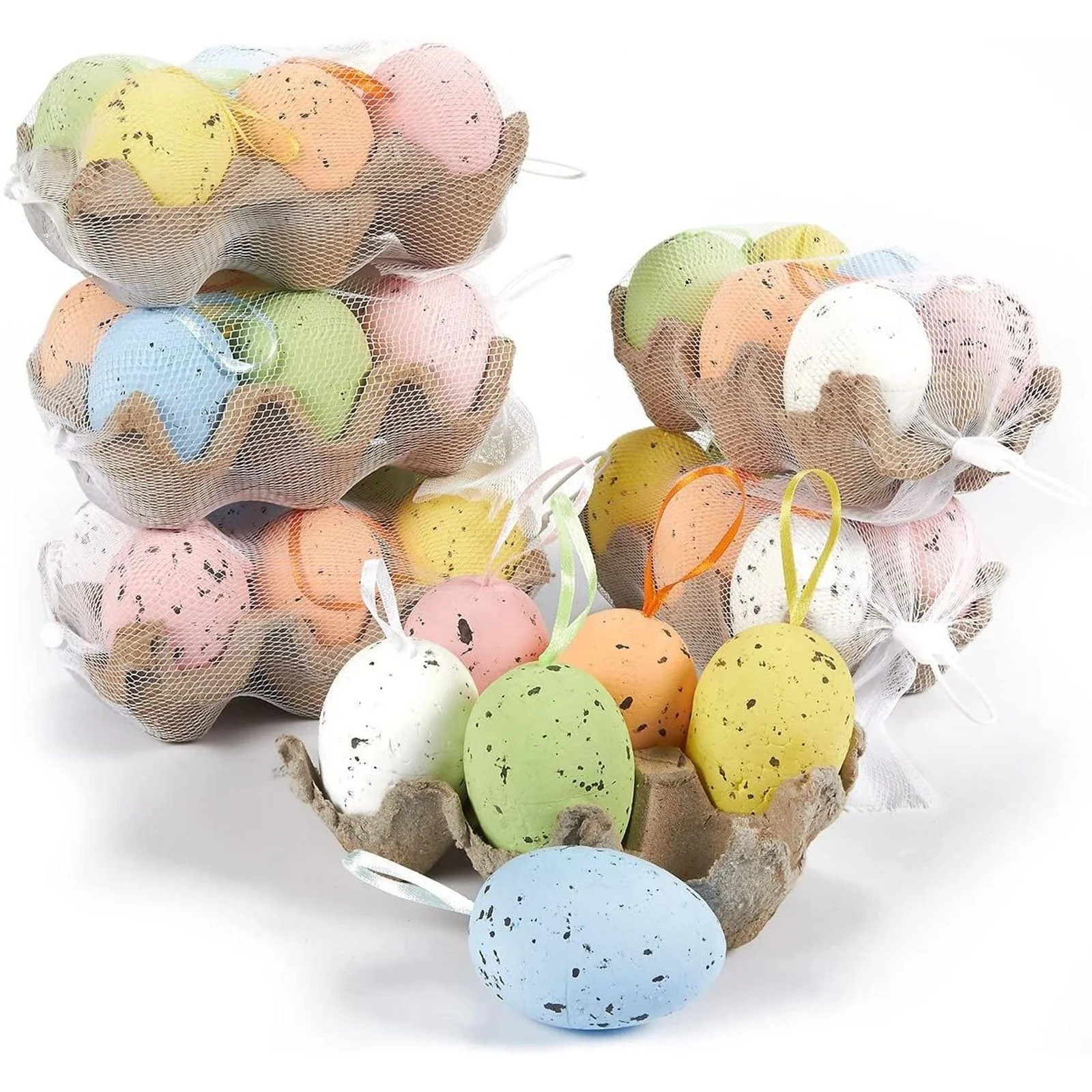 36 Pack Foam Easter Bunny Eggs Hanging Ornaments with Egg Holder Easter Decoration for Tree Kids | Walmart (US)