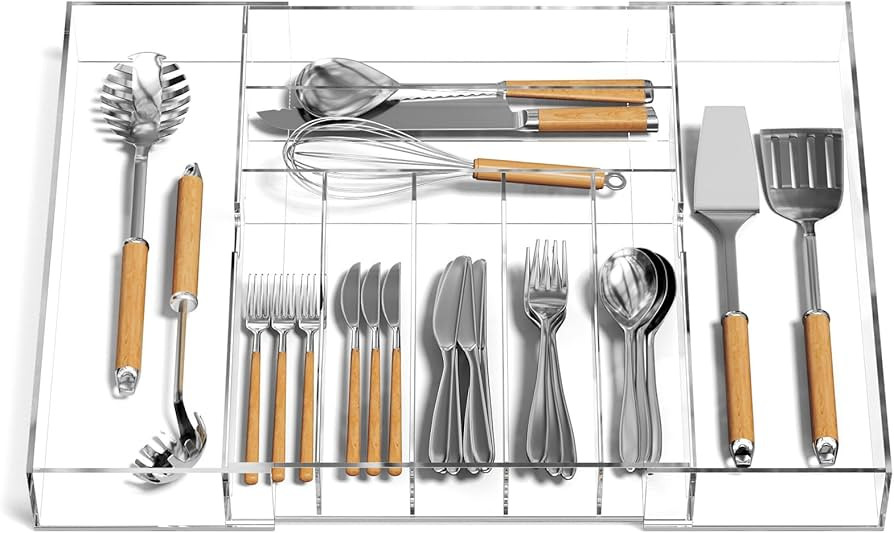 NIUBEE Expandable Kitchen Drawer Organizer for Flatware and Utensils,Clear Acrylic Adjustable Sil... | Amazon (US)