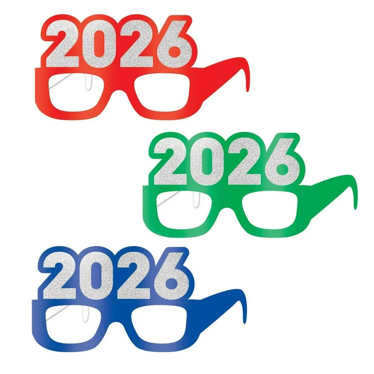 Beistle New Year's Eve Assorted Color 2026 Foil Glasses Party Favors, 3/Pkg | Walmart (US)