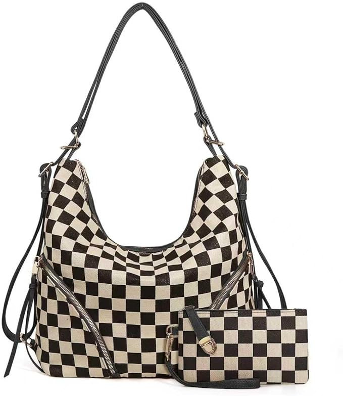 hibear Checkered Tote Bag for Women Large Canvas Checkered Backpack as Shoulder/Crossbody Trendy ... | Amazon (US)