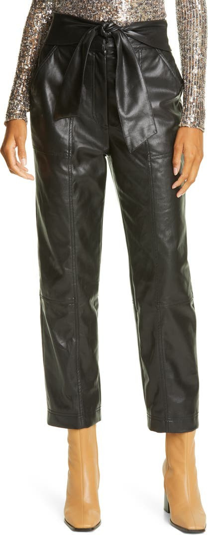 Tessa Tie Waist Faux Leather Crop Pants | Nordstrom