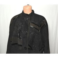 Vintage Women Black Suede Jacket Size M/38 Stamped Tooled Brown Leather Floral Blazer Patent Patchwork Button Coat | Etsy (US)