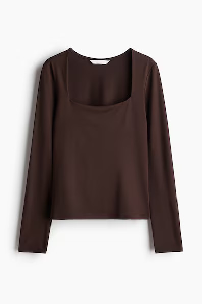 H & M - Long-sleeved Jersey Top - Brown | H&M (US + CA)
