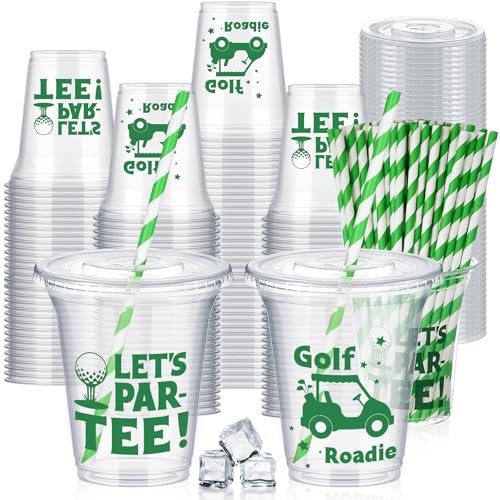 FoldTier 60 Set Golf Party Favors Plastic Cups 14 oz Golf Birthday Party Supplies Cups with Plastic Lids and Paper Straws for Golf Ball Party | Amazon (US)