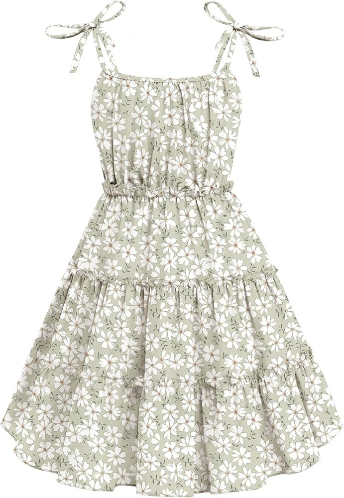 Arshiner Girls' Summer Sundress Boho Spaghetti Strap Ruffled Tiered Dresses Casual Midi Cami Dres... | Amazon (US)