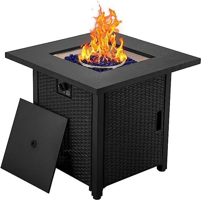28 Inch Outdoor Fire Pit Table , 50,000 BTU Wicker Patio Fire Pit Table,Faux Wood Tabletopt, Outs... | Amazon (US)