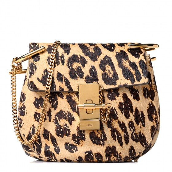 CHLOE Calfskin Leopard Print Mini Drew Shoulder Bag | Fashionphile