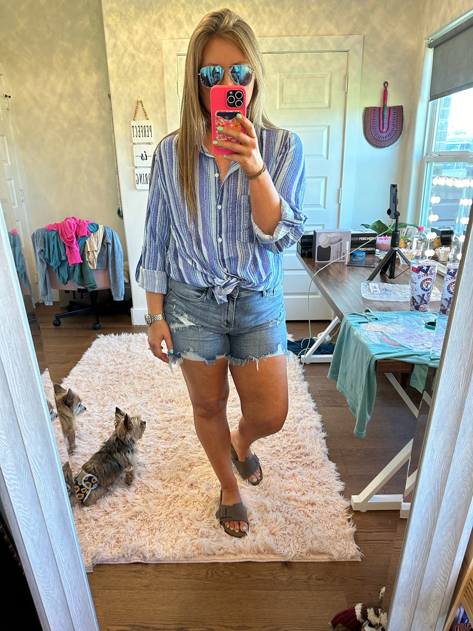 Summer fit, Jean cutoff shorts, blue button up light weight top

#LTKMidsize #LTKFindsUnder50 #LTKStyleTip