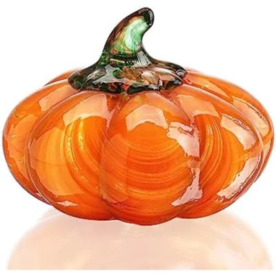 Halloween Glass Pumpkin Collectible Figurine, Blown Glass Pumpkin Fall Decorations For Home Fall Harvest Thanksgiving, Orange Crystal Art Pumpkin Pape | Wayfair North America