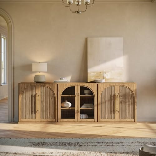 BELLEZE 3-Piece Modular Sideboard Buffet Set Freely Configurable, 2 Arched Wood Door and 1 Glass ... | Amazon (US)