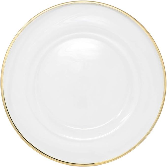 Clear Glass Charger 13 Inch Dinner Plate With 0.5 CM Metallic Rim - Set of 4 - Gold | Amazon (US)