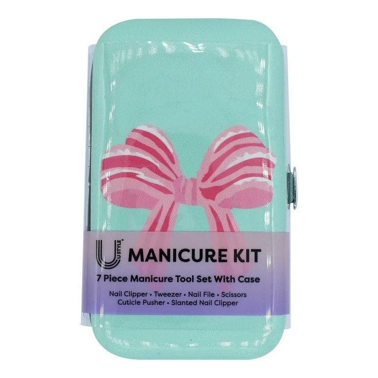 U Style 7 Piece Pink Bow Manicure Set. Steel Tools, Tween to Adult - Walmart.com | Walmart (US)