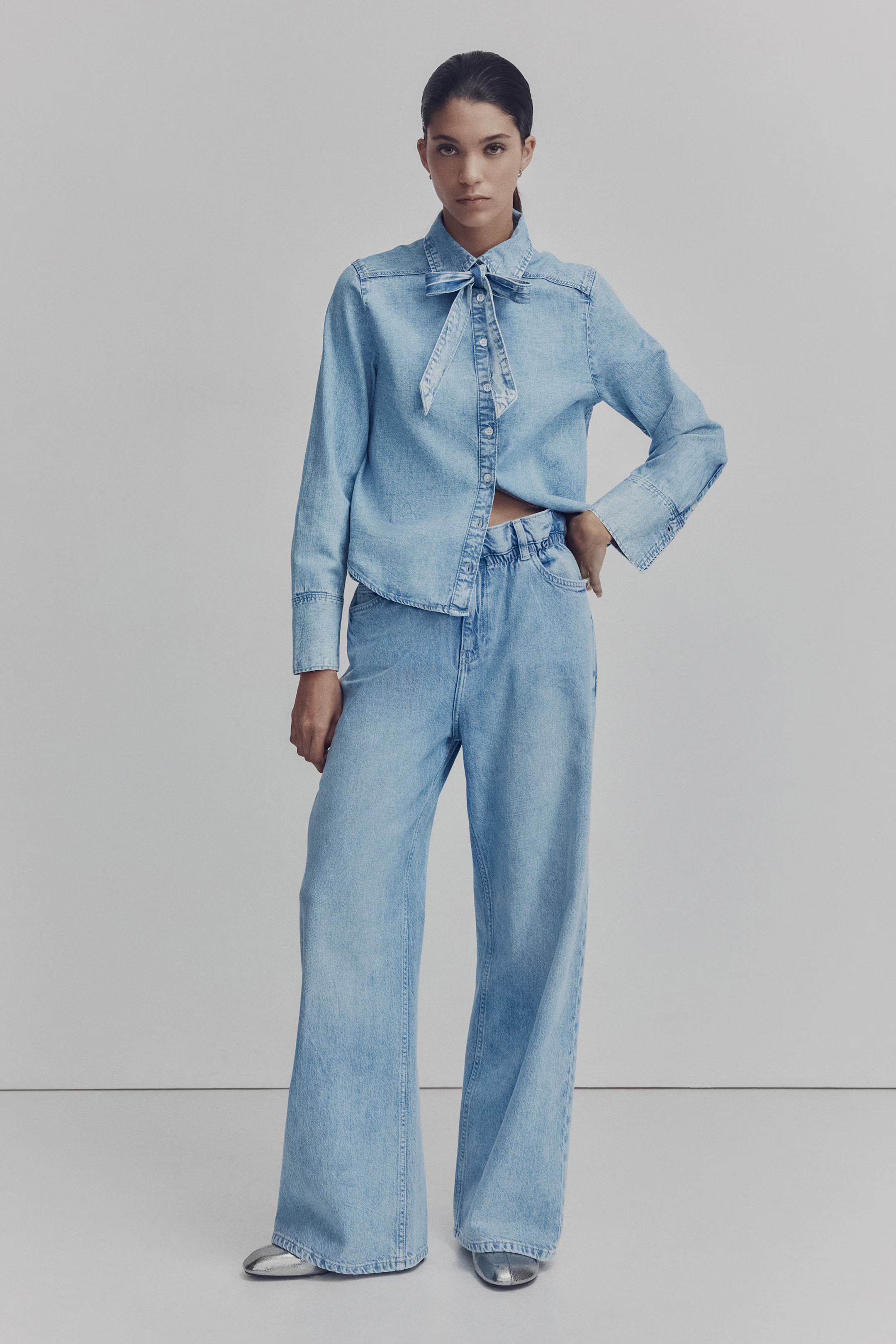 Bow-Detail Denim Blouse | H&M (US + CA)