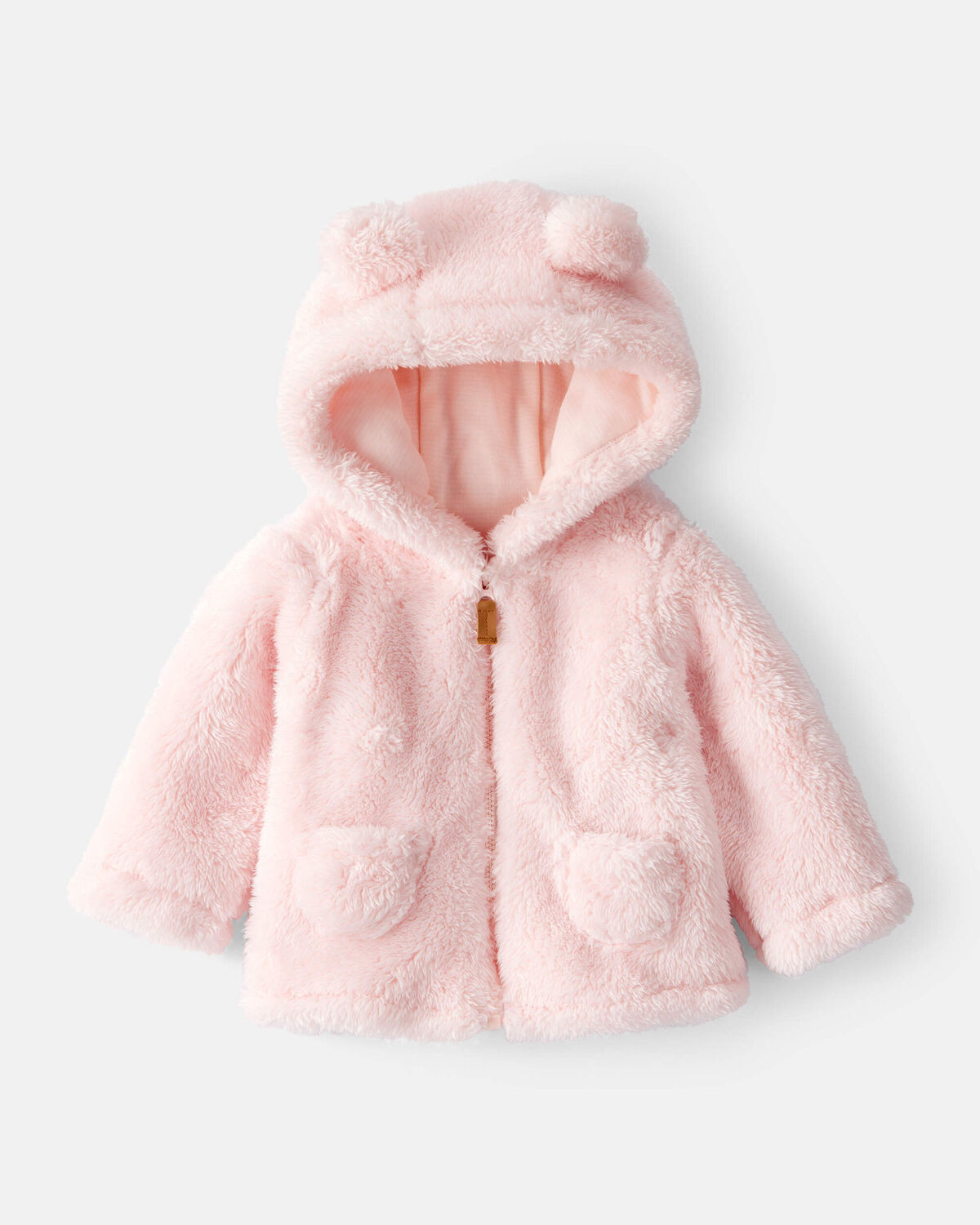 Baby Girl Sherpa Long-Sleeve Hooded Zip-Up Jacket - Pink | Carter's Inc