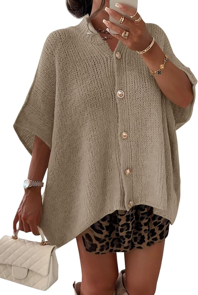 Saodimallsu Womens Oversized Cardigan Sweaters Short Sleeve Button Down Casual Lightweight Loose ... | Amazon (US)