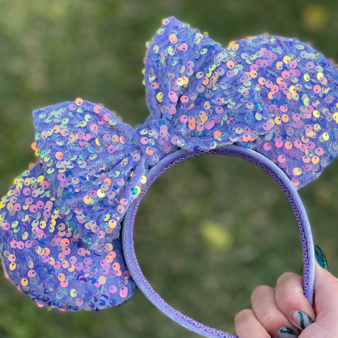 Purple Velvet Sequin Mouse Ears - Etsy | Etsy (US)