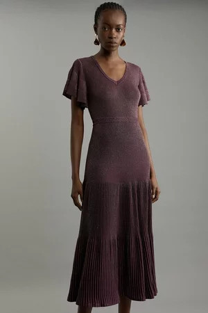 Angel Sleeve Sparkle Knit Full Skirted Midaxi Dress | Karen Millen UK + IE + DE + NL