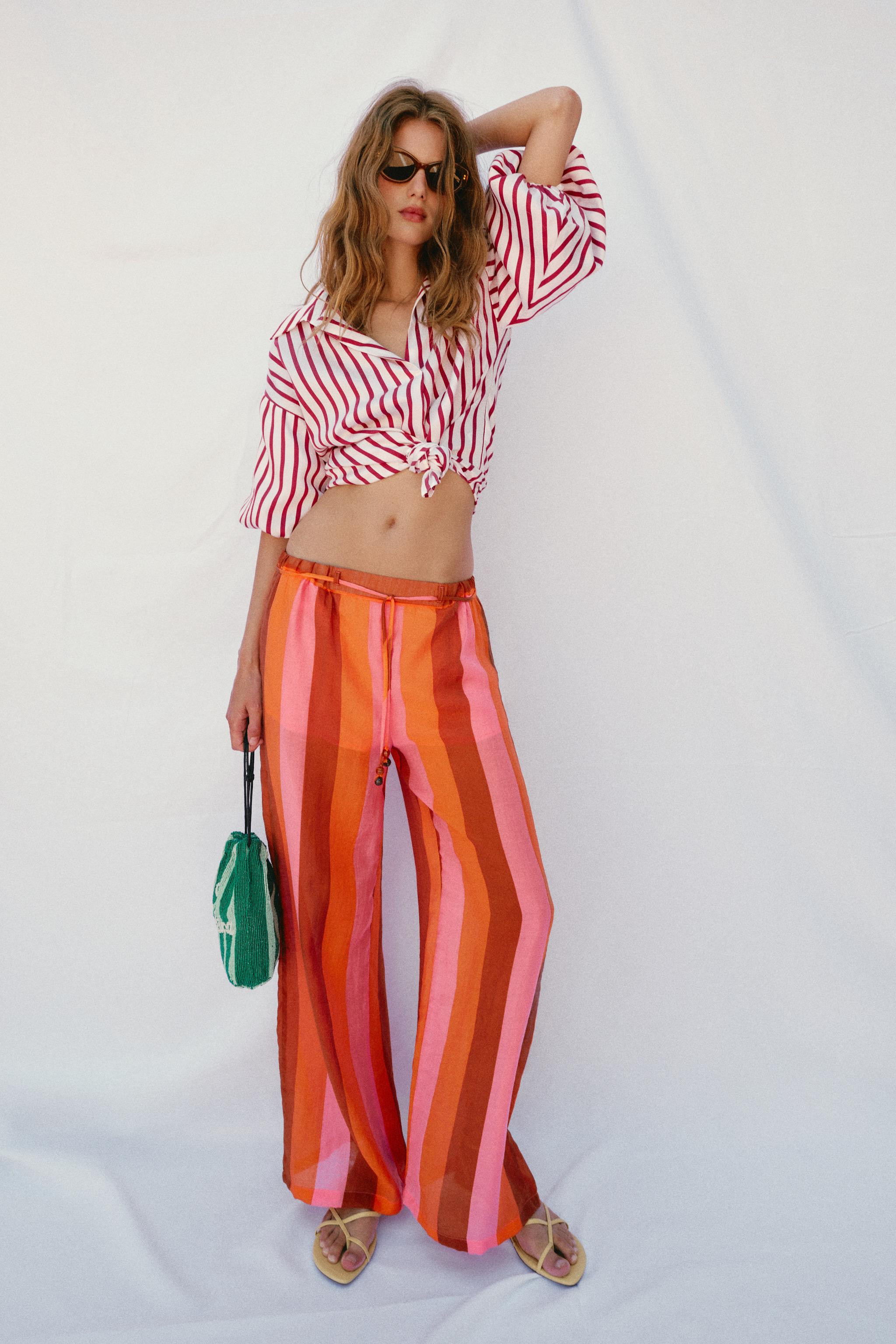 STRIPED WIDE LEG PANTS | Zara US
