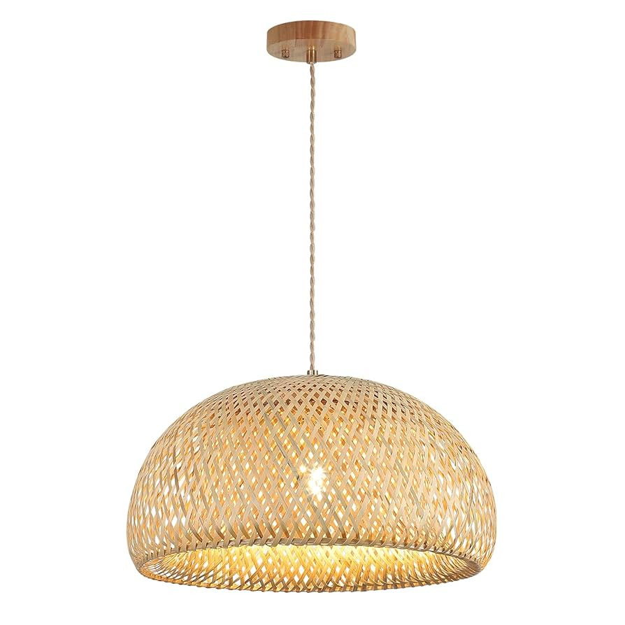 Bamboo Large Pendant Light Fixture 17.8 inch One-Light Adjustable Rustic Basket Handmade Woven Pe... | Amazon (US)