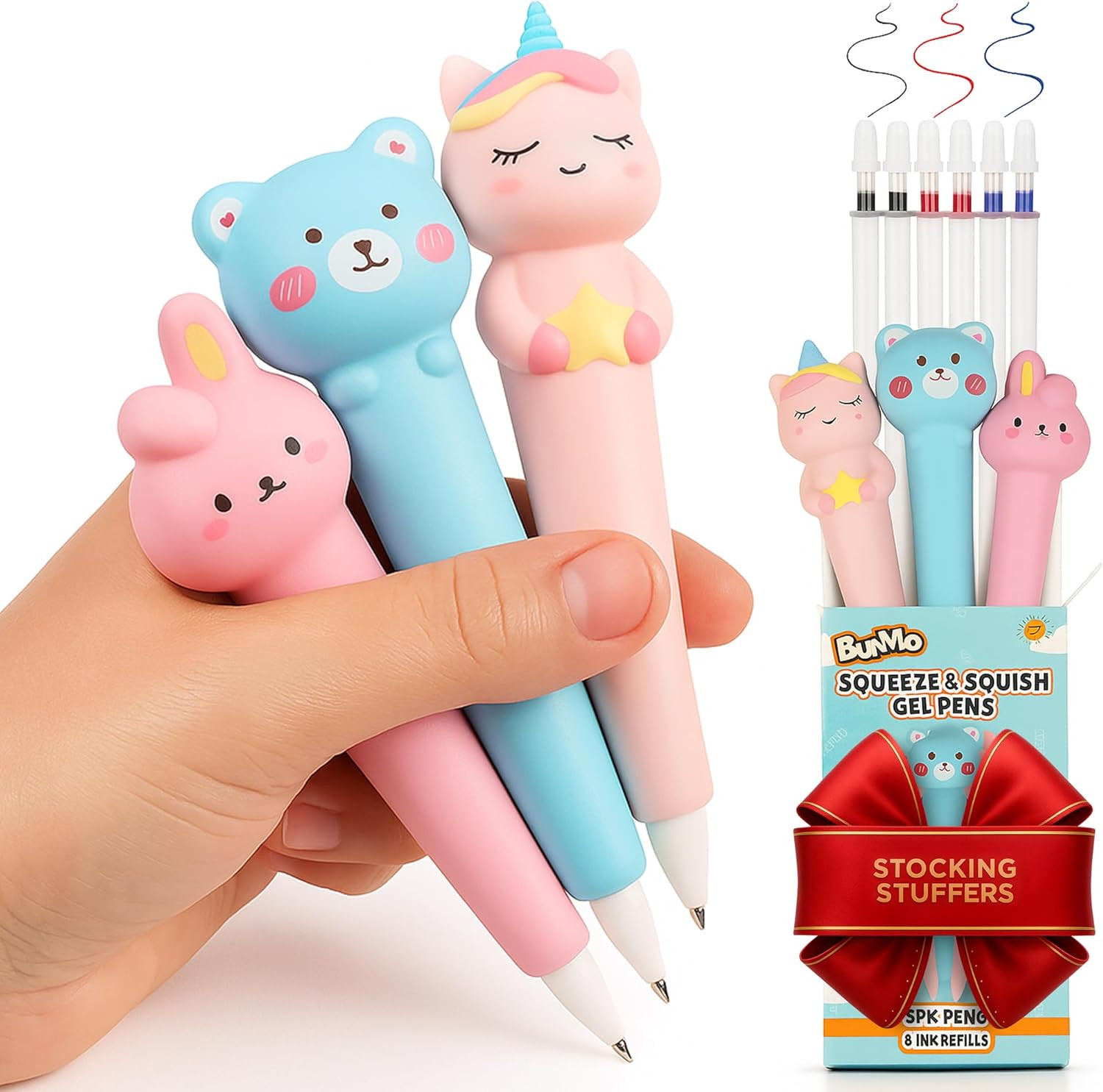 BUNMO Stocking Stuffers for Kids - Cute Pens 3 Pack - Tween Girls Gifts - 6 Refills Included - Sq... | Amazon (US)