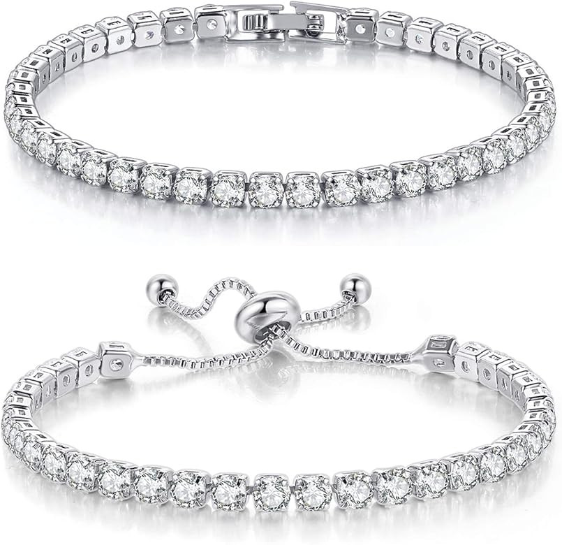 Double Fair 2 Pcs Tennis Bracelets for Women 14K Gold Plated AAA+ Cubic Zirconia CZ Diamond Class... | Amazon (US)