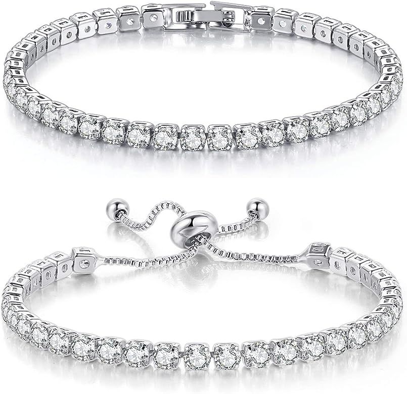 Double Fair 2 Pcs Tennis Bracelets for Women 14K Gold Plated AAA+ Cubic Zirconia CZ Diamond Classic  | Amazon (US)