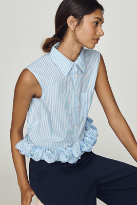 Maeve Cotton Ruffle Buttondown Shirt | Anthropologie (US)