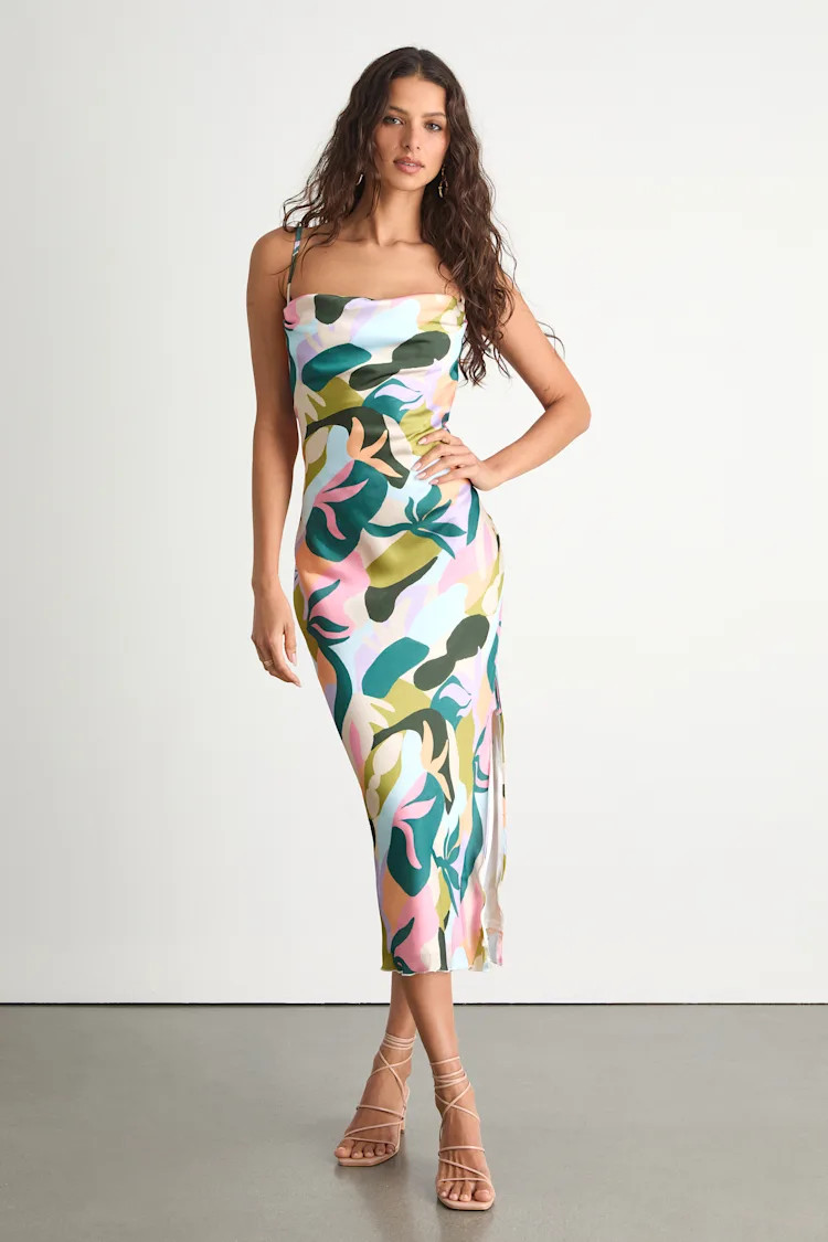 Midiana Multi Abstract Floral Tie-Back Midi Dress | Lulus
