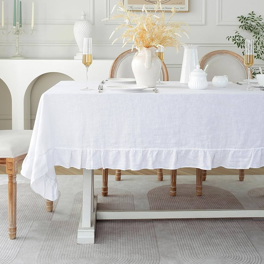 L Linen World 100% Pure Linen Tablecloth 60X120 Inch,Ruffle Tablecloth for Valentine's Day,Spring... | Amazon (US)