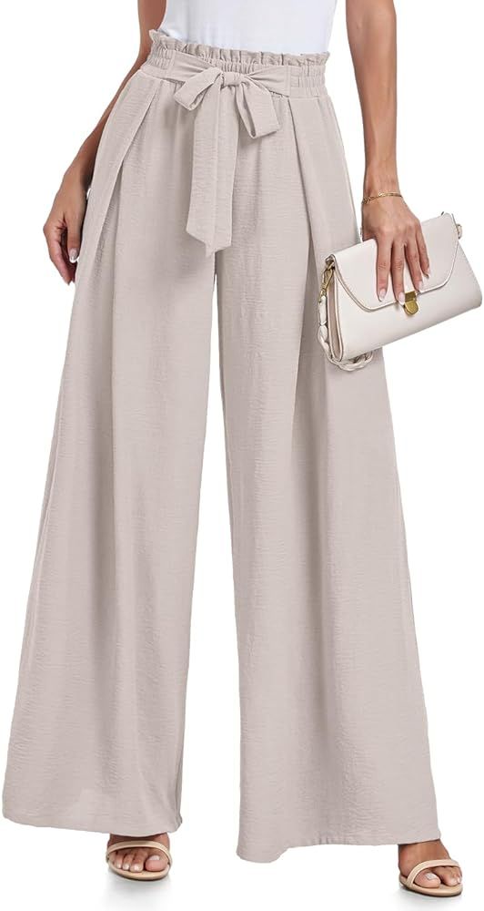 Lepunuo Wide Leg Pants for Women High Waisted Palazzo Pants Work Casual Flowy Tie Knot Trousers w... | Amazon (US)