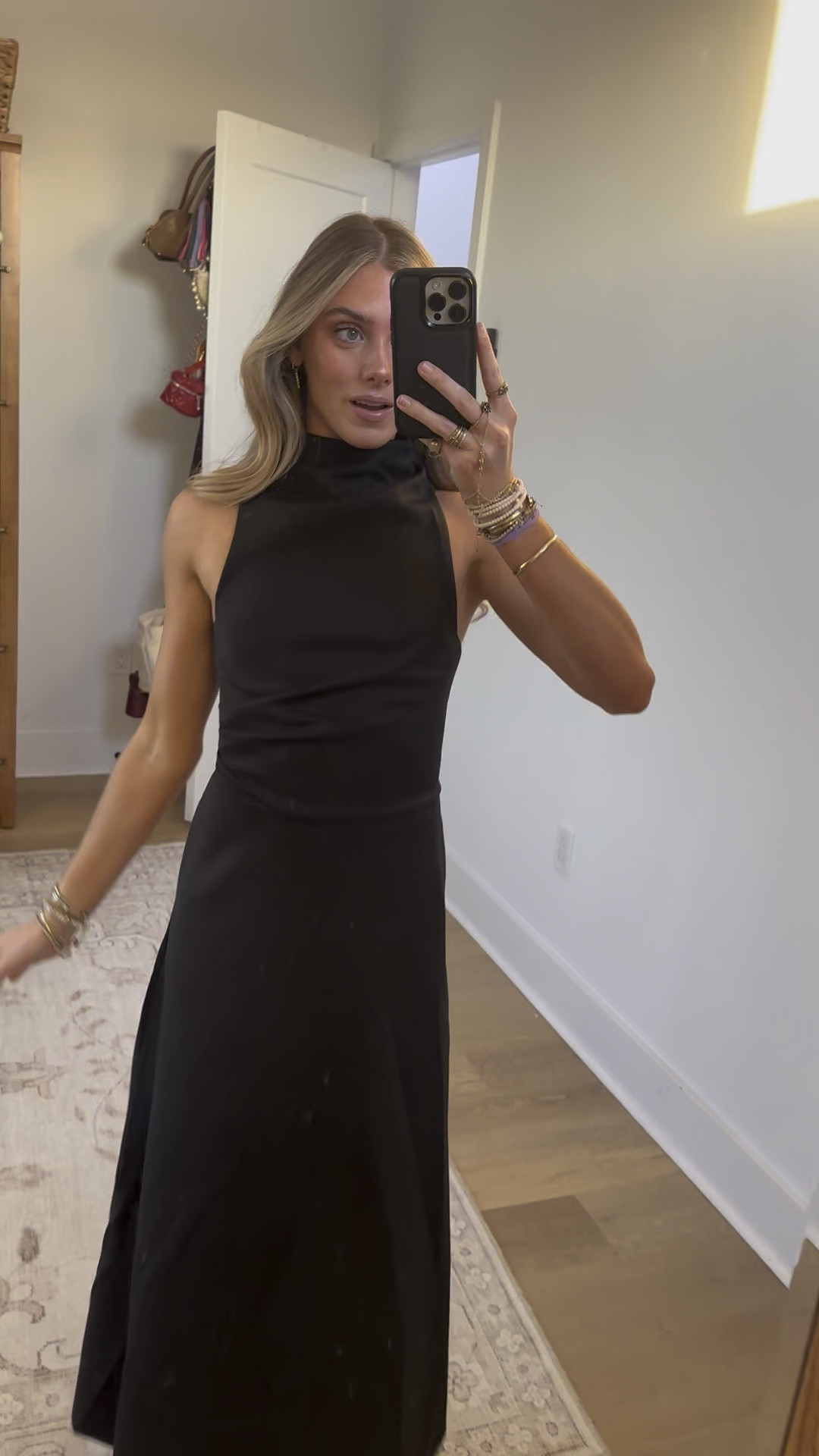 Size is 2. This high neck A-line silhouette sculpts the waist and skims the hips for a polished midi moment that works desk to dinner and every RSVP in between. Clean lines, a sleek fit, and that swishy hem bring instant confidence, style it with pendant necklaces for a little glow and tap into sheer statements with a barely-there layer if you’re feeling bold.
Macy Midi Dress keeps it classic in black so your accessories do the flirting. Think oversized sunglasses on sunny days, or elevate after-dark with strappy heels and a clutch. From cocktail hour to city nights, this is one of those dresses that always says chic without trying.

#LTKootd #LTKWedding #LTKFindsUnder100