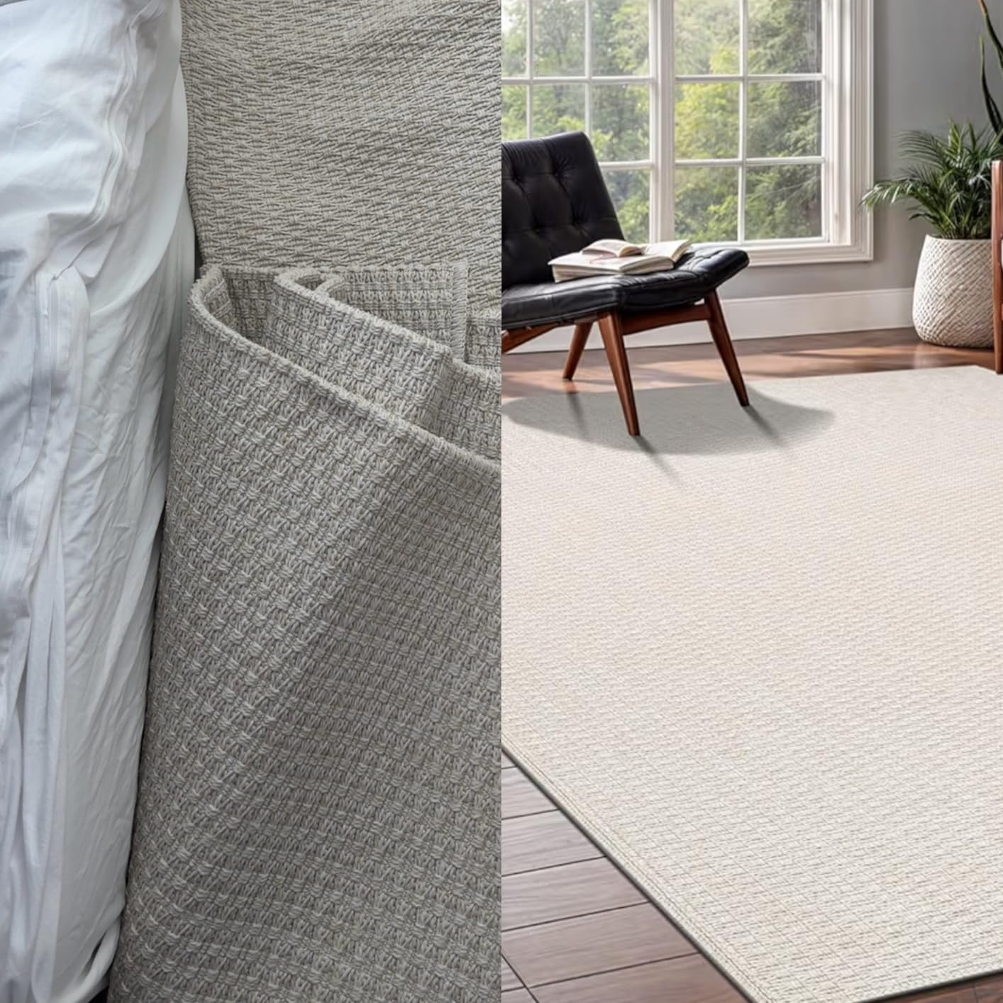 Easy Jute Rug 9x12 Indoor Outdoor Natural Rugs Solid Fiber Rug Woven Area Rug Boho Easy Clean Inside Carpet for Living Room Bedroom Dining Room Hallway or Outdoor Patio Porch (9 X 12 Bone) | Amazon (US)