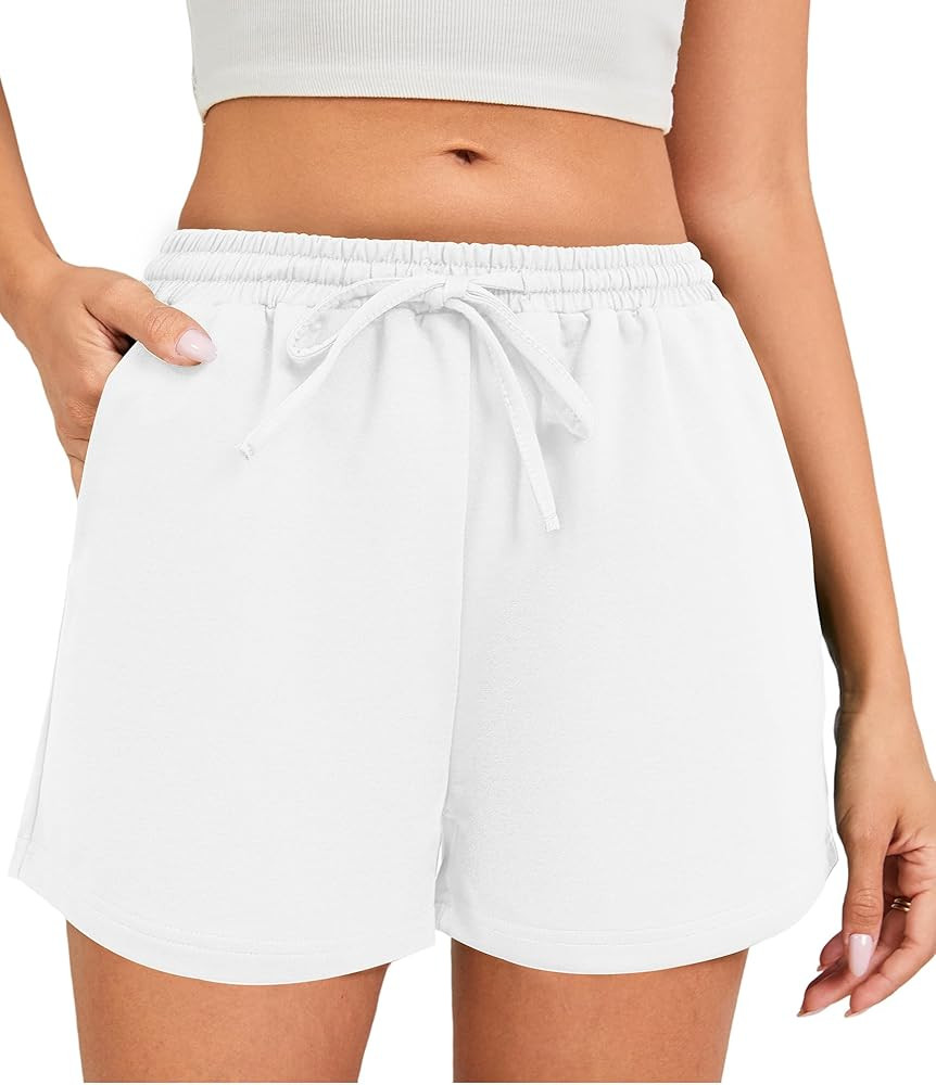 LOCUBE Women's High Waist Lounge Shorts Comfy Knit Casual Sweat Shorts with Pockets & Drawstring,... | Amazon (US)