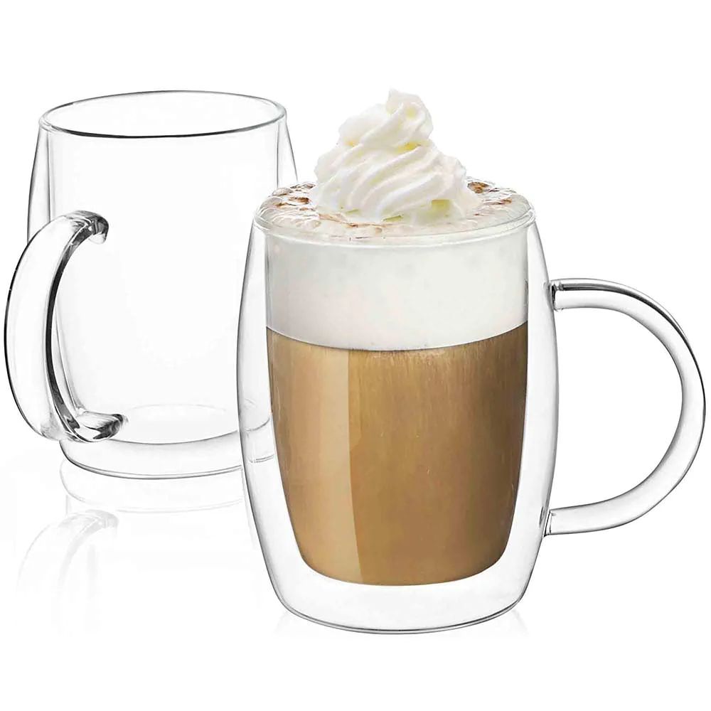 JoyJolt Aroma  Double Wall Glass Coffee Mugs - Set of 2 | JoyJolt