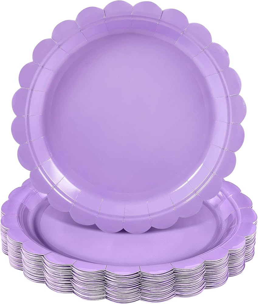 30 Pcs Lavender Plates 9 Inch Disposable Scalloped Light Purple Paper Plates Cute Dessert Party P... | Amazon (US)
