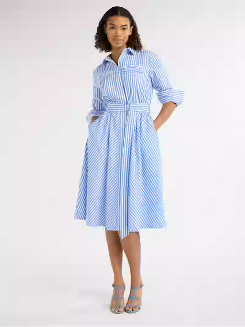 Free Assembly Women's and Women's Plus Belted Midi Shirtdress with Long Sleeves, Sizes XS-4X | Walmart (US)