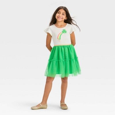 Girls' St. Patrick's Day Tiered Tulle Dress - Cat & Jack™ Cream | Target