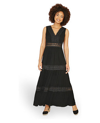 Women's Lace Trim Cotton Maxi Sun Dress | Macy's