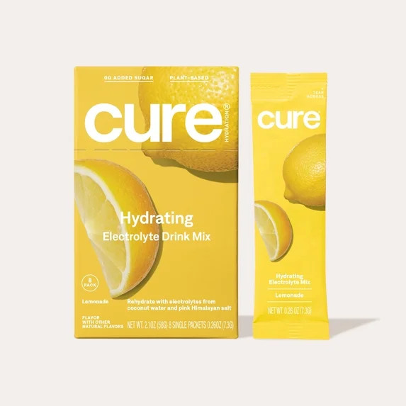 Cure Hydration, No Added Sugar Vegan Electrolyte Powder Drink Mix, Lemonade - 8ct Packets | Walmart (US)