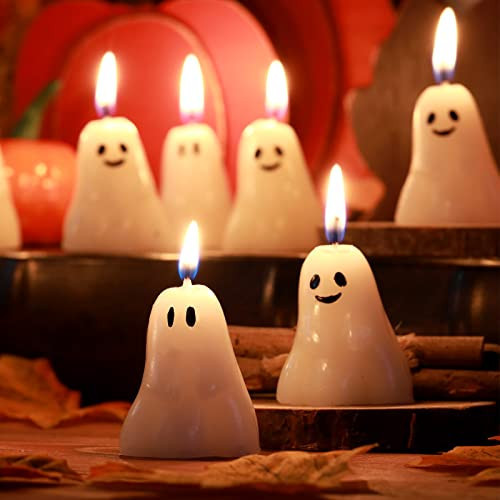 Nuanchu 12 Pcs Halloween Ghost Pumpkin Candles Fun Scented Spooky Shaped Candles Mini Cute Wax Fall Thanksgiving Decor Gifts for Halloween Party Favor Home Table(White,Ghost) | Amazon (US)