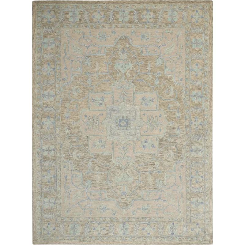 Bade Oriental Handmade Tufted Wool Gray/Light Blue Area Rug | Wayfair North America