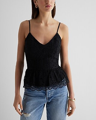 Eyelet Lace V-Neck Peplum Cami | Express