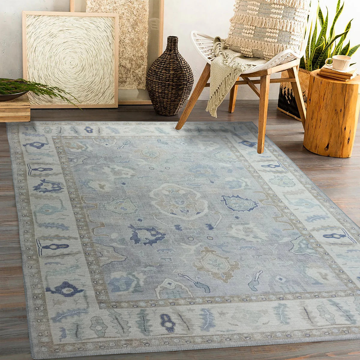 Sylvie Gray Blue Pastel Modern Oushak Rug | Fame Rugs