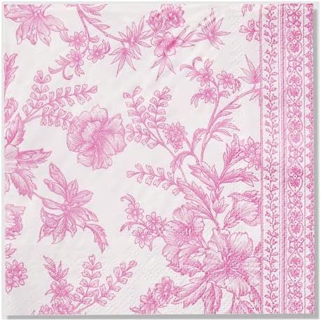 Coterie Pink Floral Paper Cocktail Napkins (Set of 25) | Beautiful Pink and White Toile Paper Nap... | Amazon (US)