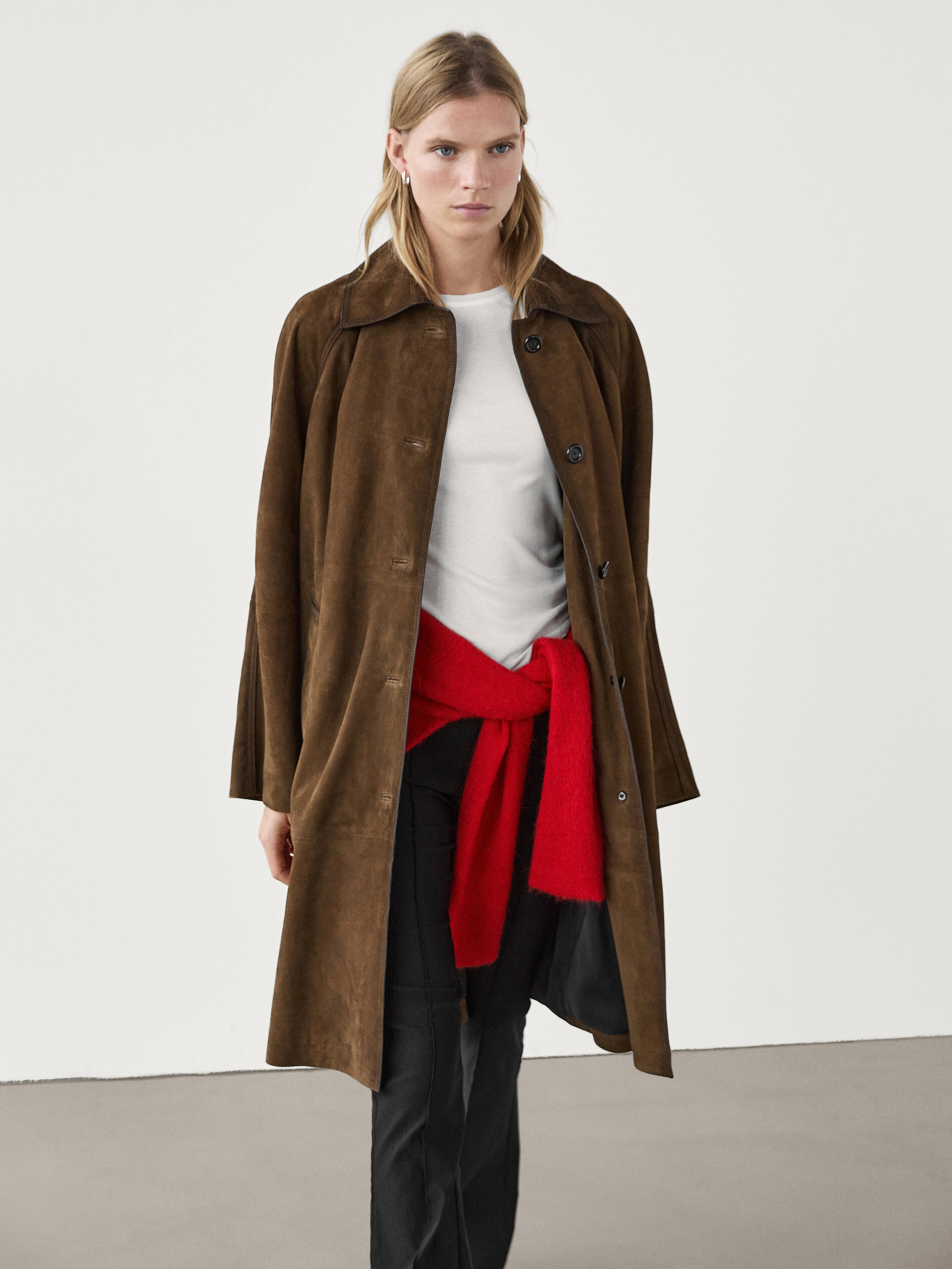 Suede leather trench coat | Massimo Dutti UK