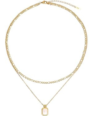 Layering Necklace Curb Chain Choker Dainty Square Pendant Layered Necklace Stainless Steel Jewelr... | Amazon (US)